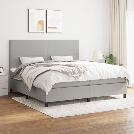 Lit à sommier tapissier avec matelas - Cadre De Lit Moderne: King Size - Lit Double - Gris clair 200x200cm Tissu Chic-626171 (1/5)