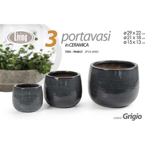 Set de 3 portavases de cerámica gris oscuro Ø29/21/15