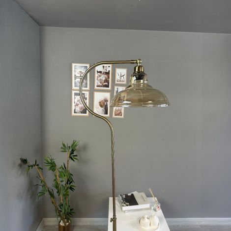Lampadaire Aurion Verre, Moderne, Lampadaire pour Salon, Chambre à Coucher, Chambre d'enfant avec Douille E27, Largeur 37 cm, Abat-jour Réglable, Lampadaire avec Tablette et Variateur (1/4)