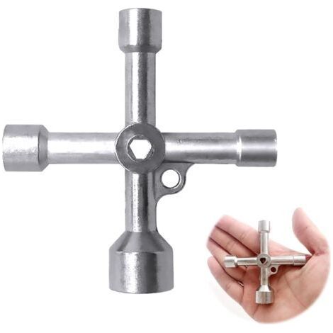 4-Wege-Dreieckschlüssel, 5 Größen (7 mm/10 mm/12 mm/13 mm/18 mm) für Heizkörper, Türöffnungswerkzeuge, Heizkörperschlüssel, Wasser-, Gas- und Elektroschränke, silberfarben (1/5)