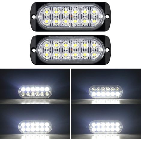 2pcs 12LED Feu Stroboscopique Urgent Blanc Feux de Gabarit Latéraux Voiture 12V 24V Barre Lumineuse LED Balise Clignotante de Sécurité pour Remorque Utilitaire Bateau Tracteur Véhicule (1/5)
