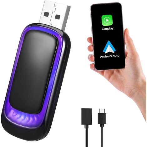 Adaptateur Carplay sans Fil, 2 en 1 Adaptateur de Voiture pour iOS et Android Auto, Convertir Carplay&Android Auto Filaire en sans Fil, Mini & Stable, Convient Android/iOS 10+, Avec Câble USB A vers C (1/5)