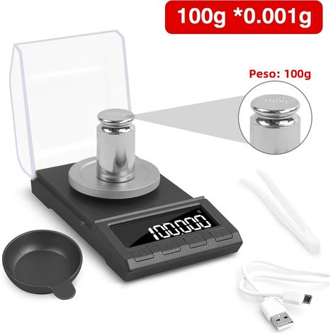 Balance électronique de précision numérique (noire, 100 g), alimentation USB, écran LCD, précision 0,001 g (1/5)