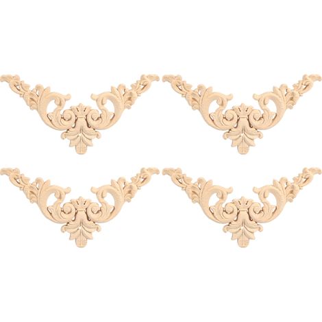 Beyamis Lot de 4 appliques d'angle sculptées en bois d'hévéa, en forme de fleur, non peintes, 12 x 12 cm (1/5)