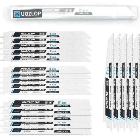 Lames de scie sabre 20 pièces, Bi-métal & CRV, 225mm, pour bois et métal (1/5)
