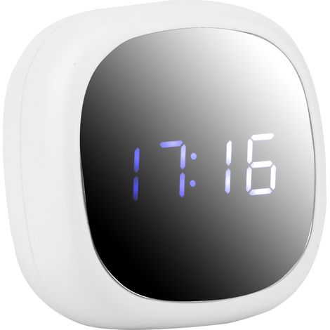 Horloge Réveil LED Polyvalente Domestique Sur Bureau Avec Miroir De Maquillage Numérique Silencieuse Pour Chambre Blanc En ABS Et Composants 8x3,5x7,5cm Avec Notice Chinois Anglais Et Câble USB (1/5)