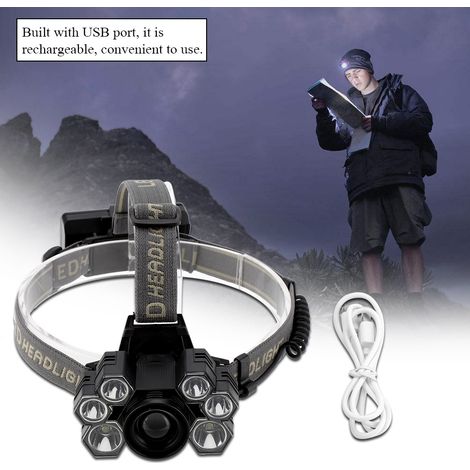 Lampe frontale rechargeable USB à 7 LED haute luminosité pour le camping et la pêche en extérieur (1/5)