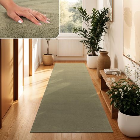 Tapis Salon Moelleux Ultra Doux à Poils Courts - Antidérapant, Lavable, Confort Idéal pour Salon et Chambre, Dimension:80x300 cm, Couleur:Vert Clair (1/5)
