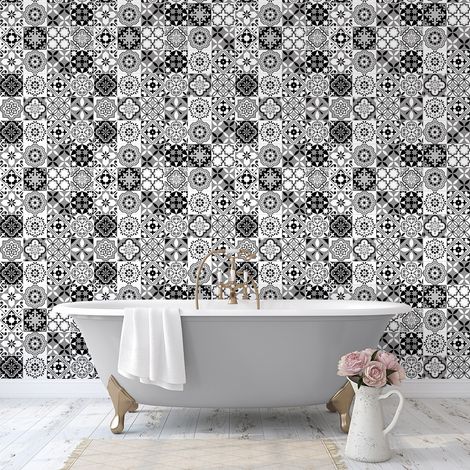 Sticker Mural Carrelage adhésif Cuisine Salle de Bain - 60 STICKERS CARREAUX DE CIMENT AZULEJOS HILENA - 60stickers10x10cm (1/5)