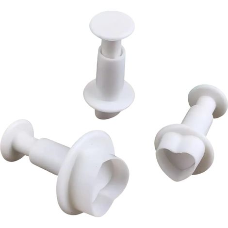 Set 3 Emporte-Pièces Cœur avec Poussoir, blancs décoration gâteaux/pâte à sucre/marzipan (1/4)