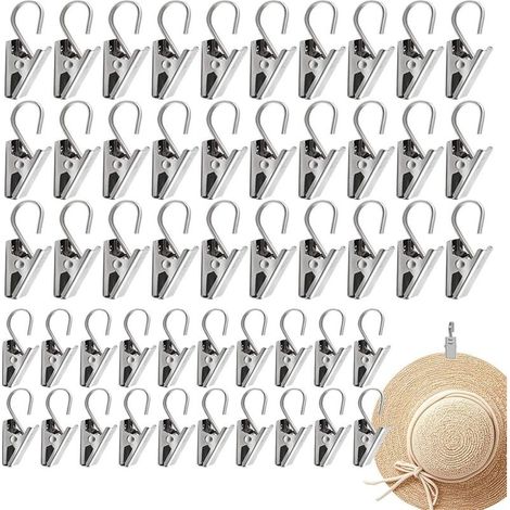 50 Pièces Pinces à Rideaux en Métal fer Argent,Clips avec Crochets et Anneaux à Pince pour Douche et Fenêtre,Décoration de La Maison (1/5)