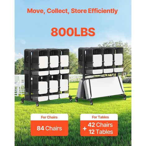 Chariot de Chaise Pliante, Capacité de Charge 363 kg, Support Robuste pour 84 Chaises, Organiseur de Rangement Double Niveaux avec… (1/5)