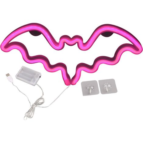 Lampe neon LED innovante en forme de chauve-souris - Décorations festives, fêtes et anniversaires - Lumière douce non-éblouissante avec alimentation par batteries AA - IP45 waterproof - Dimensions 30x