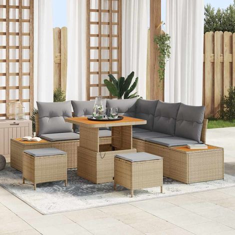 Ensemble de canapé de jardin 8 pc 7-Nombre de places Beige vidaXL (1/5)