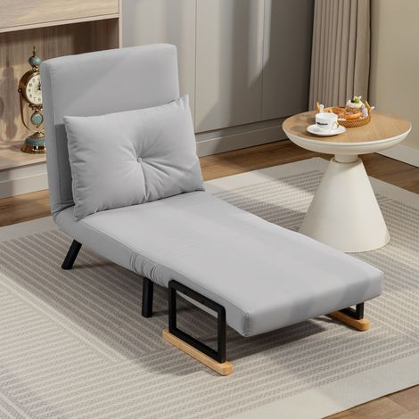 Divano letto singolo pieghevole, divano letto convertibile 4 in 1 con schienale regolabile in 5 posizioni e cuscino, 63x73x81 cm, grigio