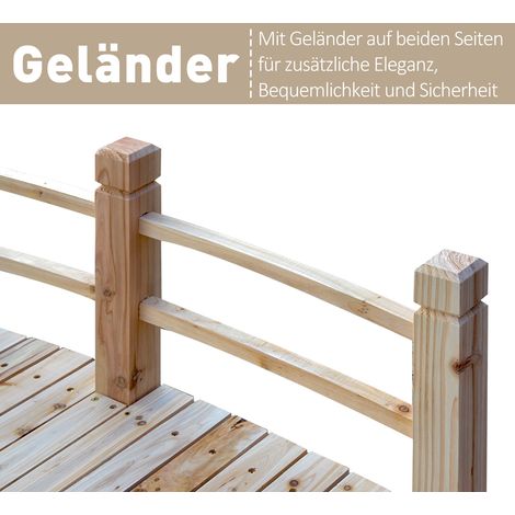Pont de jardin en bois massif passerelle de bassin avec rambarde capacité 180 kg pin naturel 152,5 x 67 x 48 cm (1/4)