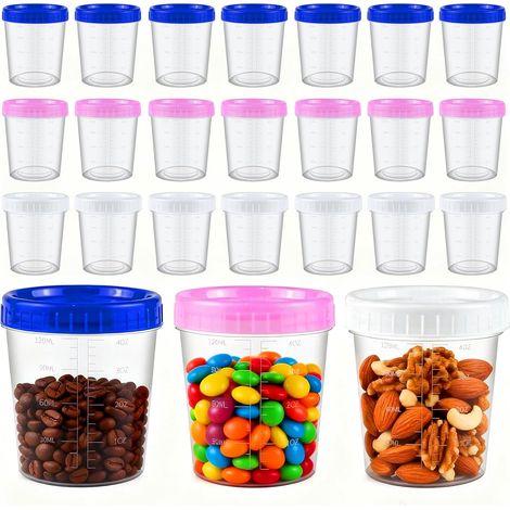 Boîtes de Conservation avec Couvercle, 24 Pièces 120ML/4oz Réutilisable Boîtes Alimentaire en Plastique, Pot Hermétique Alimentaire avec Graduation pour Sauces Collations (1/5)