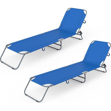 Marbueno Pack de 2 Tumbona Plegable Acero Azul Oscuro Playa