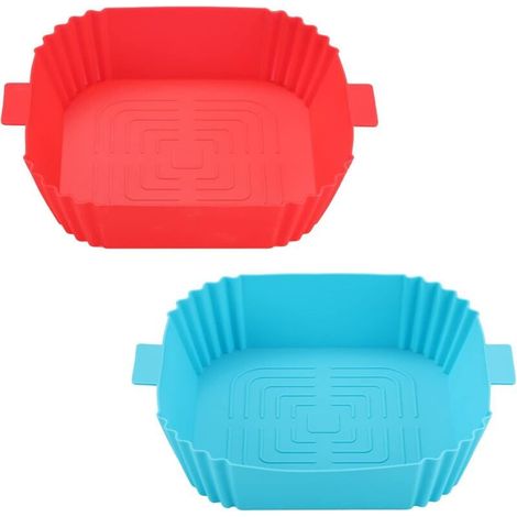 Friteuse à air comprimé en silicone - Panier en silicone réutilisable pour friteuse à air comprimé - Plaque de cuisson en silicone pour four à micro-ondes - Accessoires de four (bleu + rouge) (1/4)