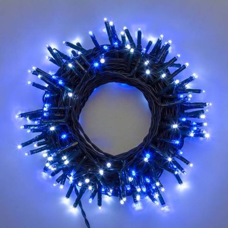 Guirlande lumineuse 25 m 360 mini LED blanc froid et bleu 8 programmes d'animation câble vert Lotti