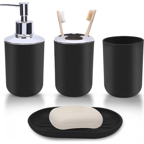 Ensemble d'accessoires de salle de bain, ensemble de décoration de salle de bain en plastique 4 pcs, porte-brosse à dents, tasse à savon, porte-savon (1/5)