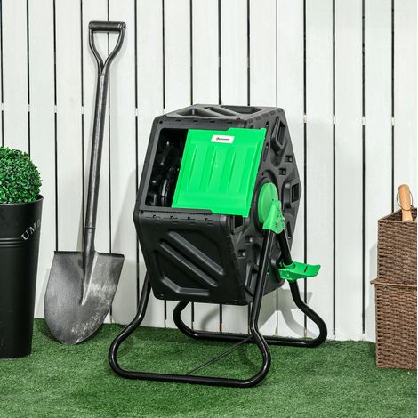 Composteur rotatif 65 L 60 x 49 x 77 cm en plastique noir avec ventilation et couvercle HAVRYA (1/5)