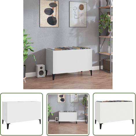 The Living Store Armoire à disques blanc 74,5x38x48 cm bois d'ingénierie - Meuble À Disques - Armoire À Disques - Rangement Disque Vinyle - Étagère Musique - Support Vinyle (1/5)