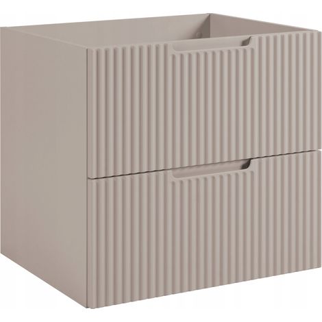 Rodan Badschrank 120 cm, Weiß Matt und Holz, 46 x 120 x 57 cm, geriffelte Türen, schwarze Platte, feuchtraumgeeignet