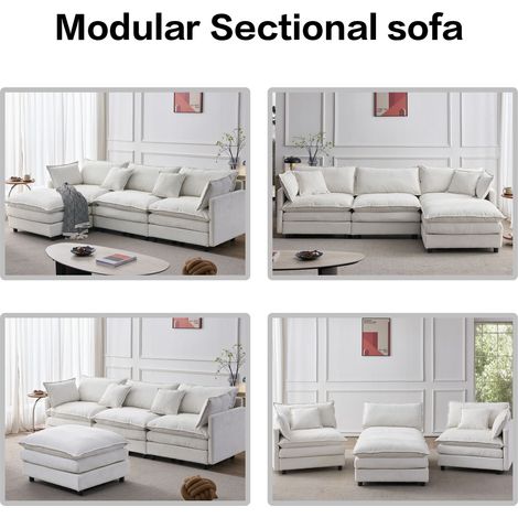 Canapé d'angle modulaire en chenille haut de gamme – 3 places avec méridienne et pouf, sofa en L confortable pour petit espace, salon & détente, assise familiale respirante (1/4)