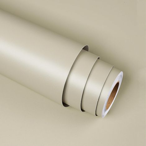 CCYKXAPapier Adhesif pour Meuble Beige 40cm x 400cm Papier Peint Salle de Bain Film Adhésif pour Meuble Autocollant Décoratifs Lisse Imperméable Décoration (1/5)