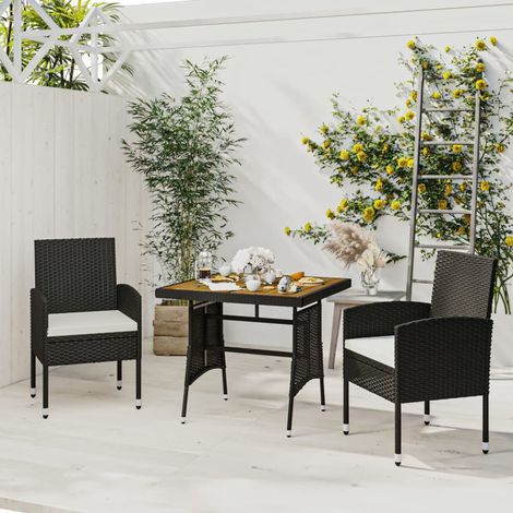 Set da Pranzo per Giardino 3 pz in Polyrattan Nero vidaXL (1/5)