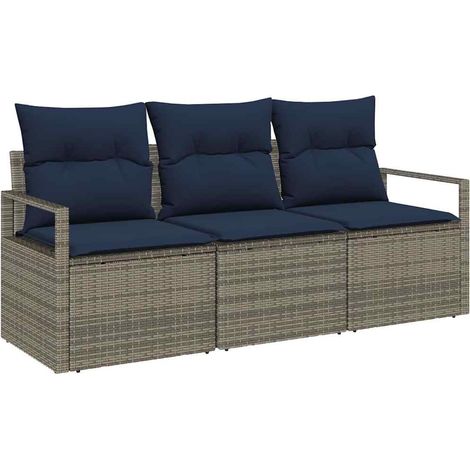 Sofa Set 3 pcs Grey Poly Rattan vidaXL