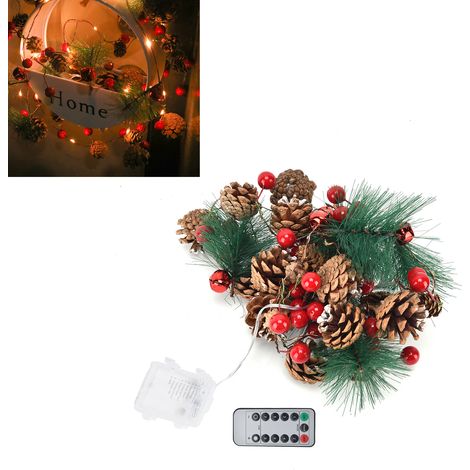 2 m lange Lichterkette, 20 LEDs, 8 Beleuchtungsmodi, warmes Licht, batteriebetrieben, eingebauter Timer, Glocken- und Tannenzapfenmuster, für die Dekoration im Innen- und Außenbereich. (1/5)