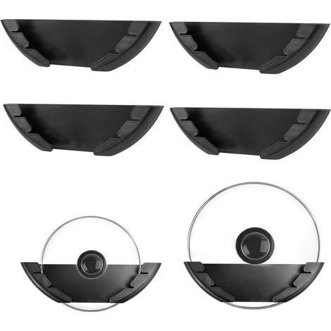 Lot de 4 supports muraux pour couvercles de casseroles de 15 à 32 cm - Autocollants - Plastique - Pour portes de placard (1/4)