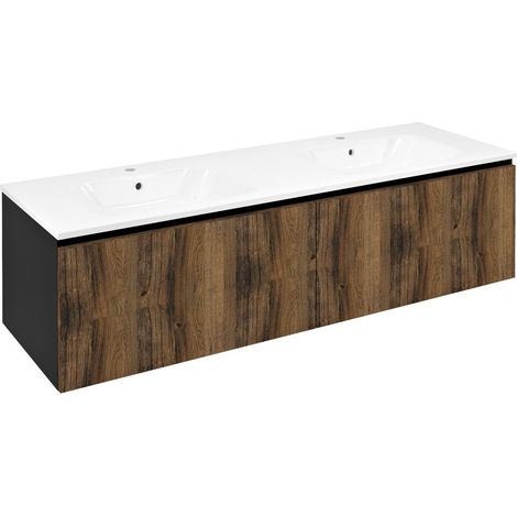 Meuble vasque LOREA 160x46x51,5cm (80+80cm), chêne collingwood/noir mat (1/3)
