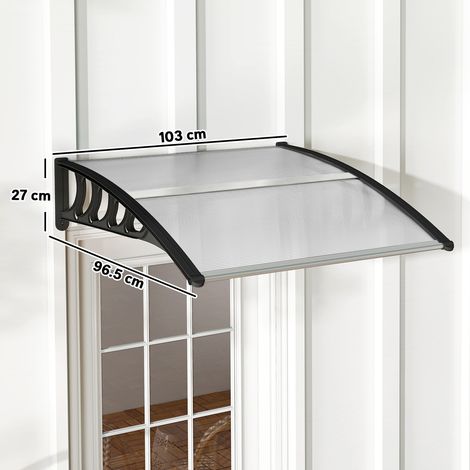 Toit extérieur en polycarbonate (pour portes et fenêtres), 103 x 96,5 x 27 cm, transparent. (1/5)