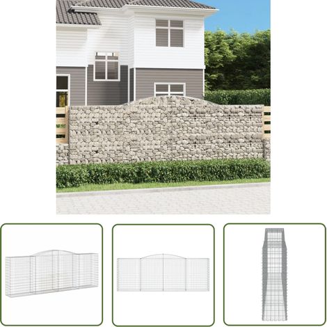 The Living Store Panier de gabions arqué 400x50x140/160 cm Fer galvanisé - Paniers De Gabions - Mur De Gabion - Clôture Végétale - Décoration Jardin - Barrieres Jardin (1/5)