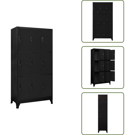 Schließfachschrank Schwarz 90x45x180 cm Stahl - Schliessfachschrank - Metallschrank - Garderobe - Bürobedarf - Lagerraum