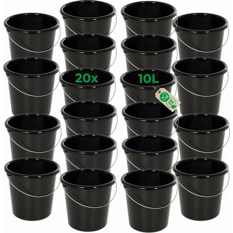 Novaliv 20 pièces seau 10L noir avec échelle de mesure - seau de nettoyage 10 litres 28,5 cm Pratique et polyvalent avec échelle pour la maison et