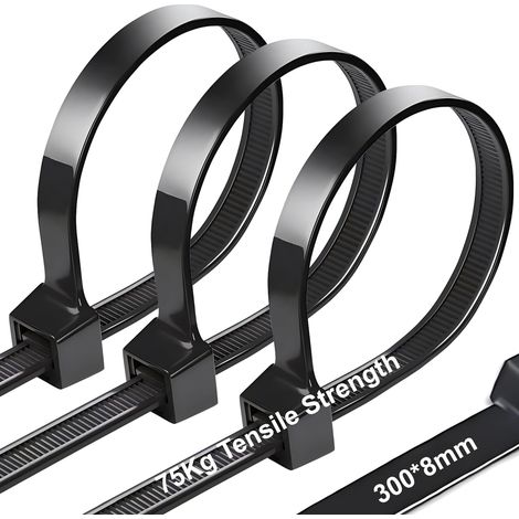 100 Pièces d'attaches de Câble Professionnelles 300 x 8 mm, Collier de Serrage Noir à la Traction 75kg, Autobloquant, Serflex Résistant aux UV, Idéale pour l'intérieur et l'extérieur (1/4)