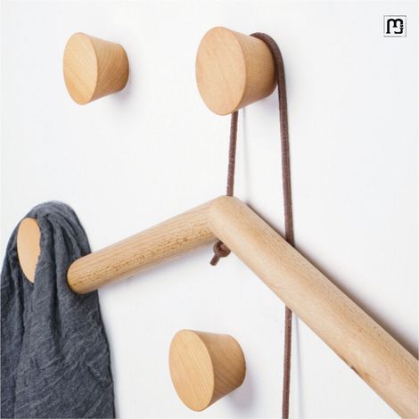 Lntyq Crochet Mural Bois Porte Manteau Rond, Patère Bois 5 Pièces Naturel Crochet à Manteau Vintage Décoratif en Bois Naturel Branche Décorative Cintre Crochet De Vêtements