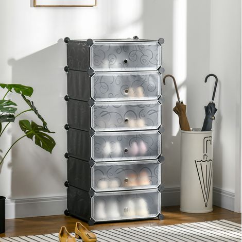 Zapatero modular con puertas de plástico negro OKMYHOME (1/5)