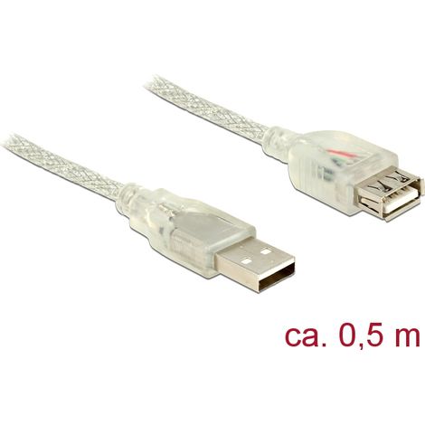 Delock alargador usb 2.0 tipo-a macho  usb 2.0 tipo-a hembra de 0,5 m transparente