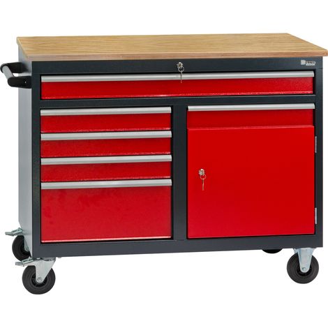 Werkbank Arbeit Werktisch 5 Schubladen 1 Staufach fahrbar Gesamtmaß 126x61x93 cm (1/5)