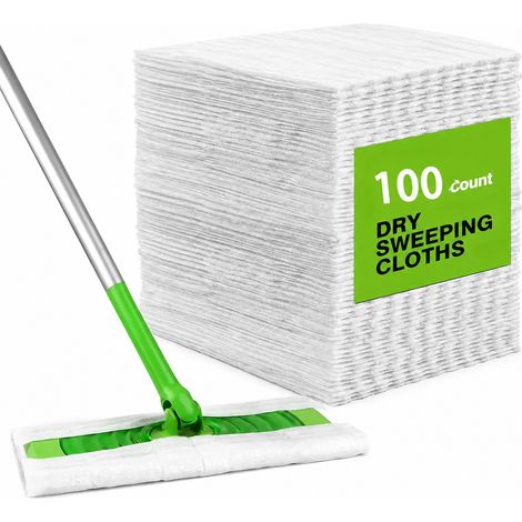 Chiffon de Nettoyage, Pads Balai Electrostatique 100 Pcs, Chiffon Jetable, Statique Poils Animaux Allergenes pour Parquet, Carrelage, Stratifie (1/5)