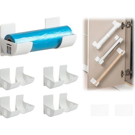 Organizzatore per pellicola trasparente - Adesivo da parete con 4 coppie per armadi, bagno, frigorifero, cucina, bianco (1/5)