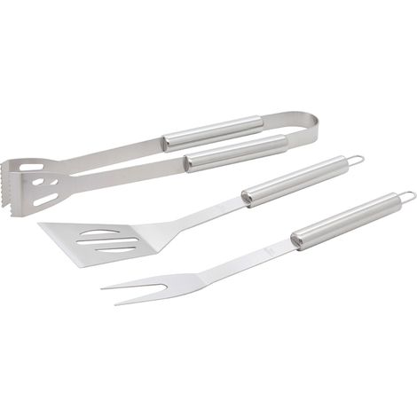 Set 3 Utensili Barbecue Forchettone Pinza Spatola Acciaio Inossidabile Cromato (1/5)