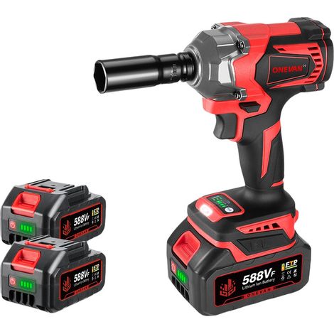 Onevan – Clé à chocs sans fil 700Nm – Moteur Brushless – 4 vitesses – 2 batteries 588VF – Éclairage LED – Pour démontage et perçage