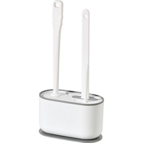 Brosse de toilette, ensemble avec brosse de toilette flexible en silicone, fixation murale, blanche, blanche (1/5)
