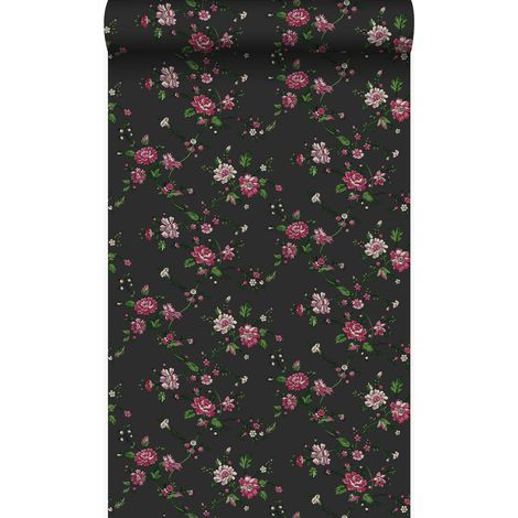 papier peint fleurs noir et rose - Origin Wallcoverings (1/5)